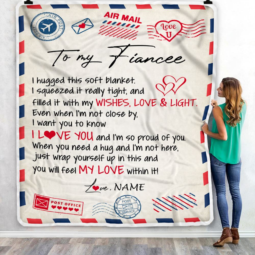Personalized To My Fiancee Blanket Air Mail Letter I Love You Fiancee For Her Birthday Anniversary Valentines Day Christmas Fleece Throw Blanket | teecentury