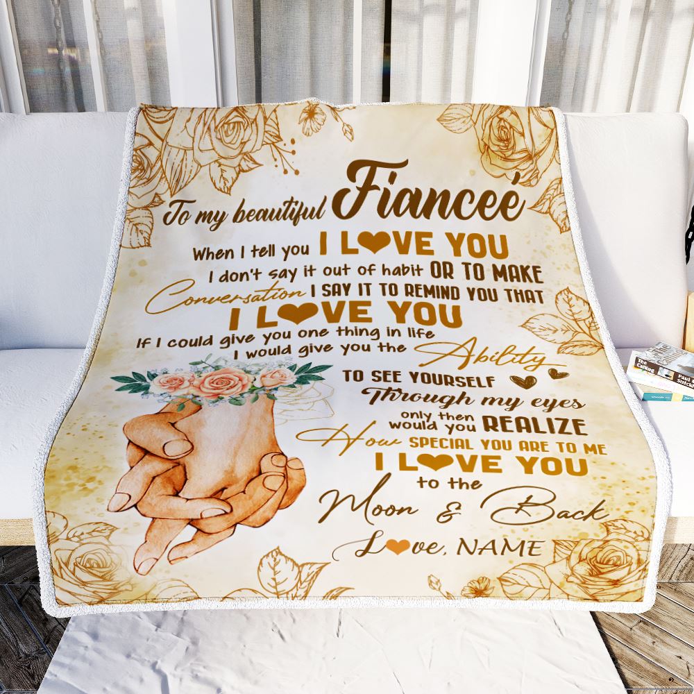 Personalized To My Fiancee Blanket From Fiance Conversation Ability Moon Back Fiancee Wedding Valentines Day Birthday Christmas Customized Fleece Blanket | teecentury