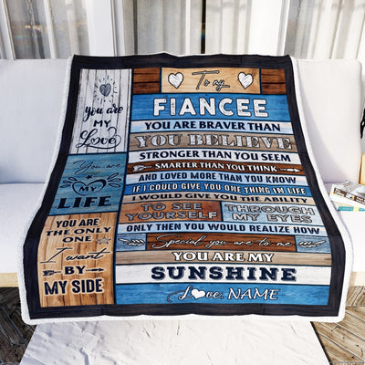 Personalized To My Fiancee Blanket From Fiance Wood You Are My Sunshine I Love You Fiancee Anniversary Valentines Day Wedding Christmas Fleece Throw Blanket | teecentury