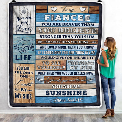 Personalized To My Fiancee Blanket From Fiance Wood You Are My Sunshine I Love You Fiancee Anniversary Valentines Day Wedding Christmas Fleece Throw Blanket | teecentury