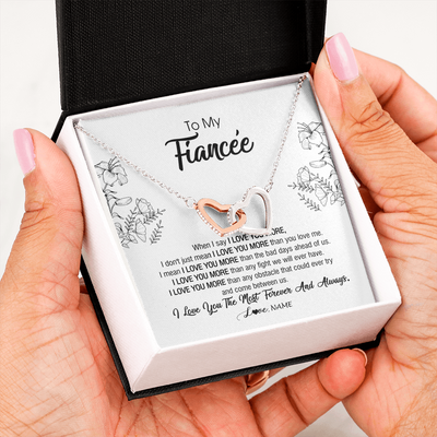 Interlocking Hearts Necklace | Personalized To My Fiancee Necklace From Fiance I Love You More Girlfriend Birthday Anniversary Wedding Valentines Day Christmas Customized Message Card | teecentury