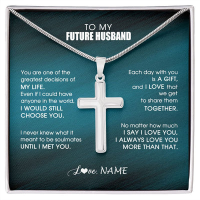Stainless Cross Necklace | Personalized To My Future Husband Necklace From Wife You Are One Of The Greatest Husband for Him Groom Birthday Anniversary Customized Gift Box Message Card | teecentury