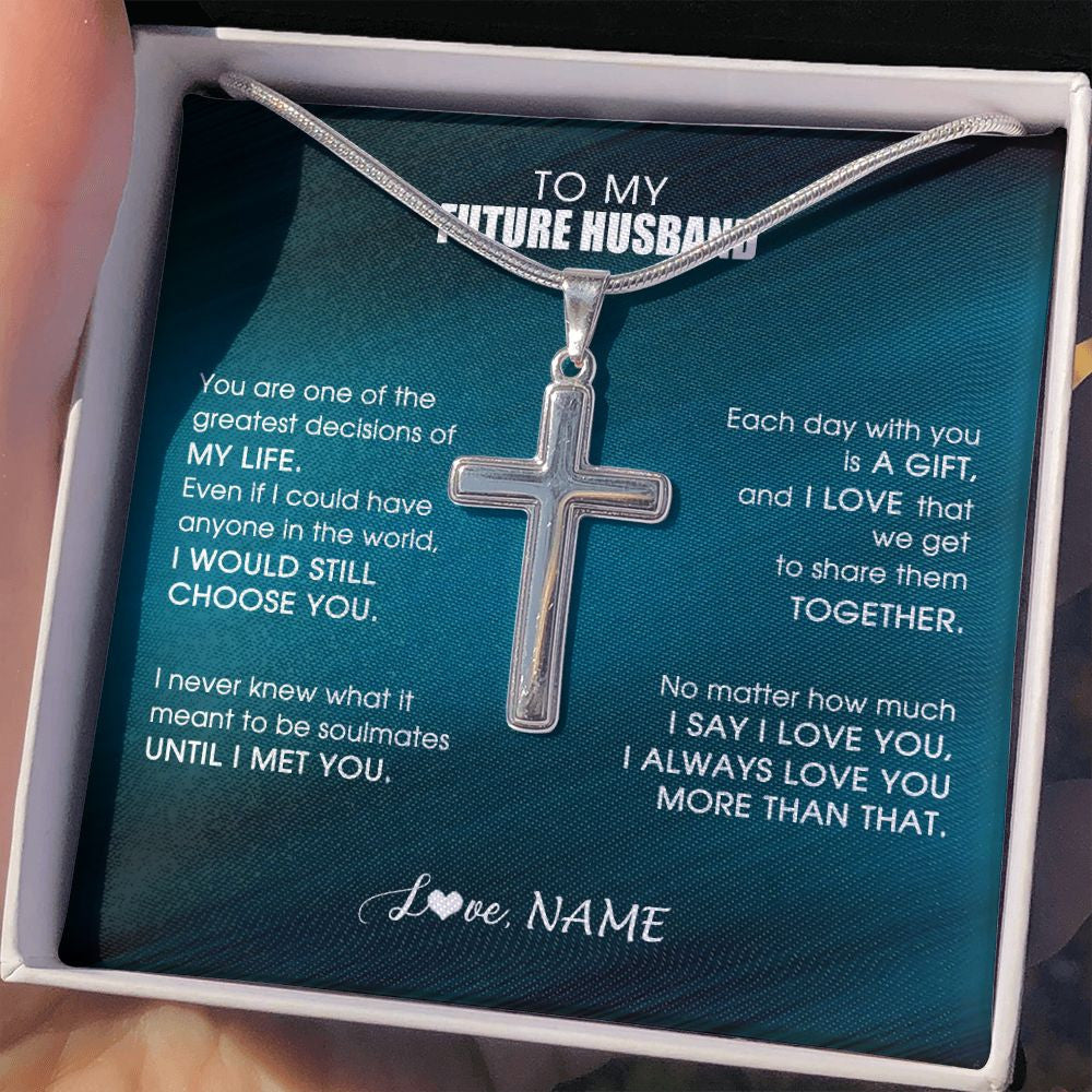 Stainless Cross Necklace | Personalized To My Future Husband Necklace From Wife You Are One Of The Greatest Husband for Him Groom Birthday Anniversary Customized Gift Box Message Card | teecentury