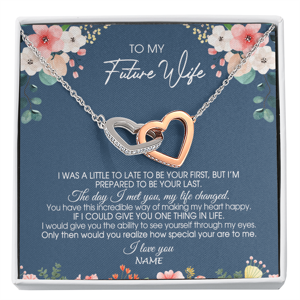Interlocking Hearts Necklace | Personalized To My Future Wife Necklace From Boyfriend Love You Soulmate Girlfriend Wife Birthday Anniversary Valentines Day Christmas Customized Message Card | teecentury
