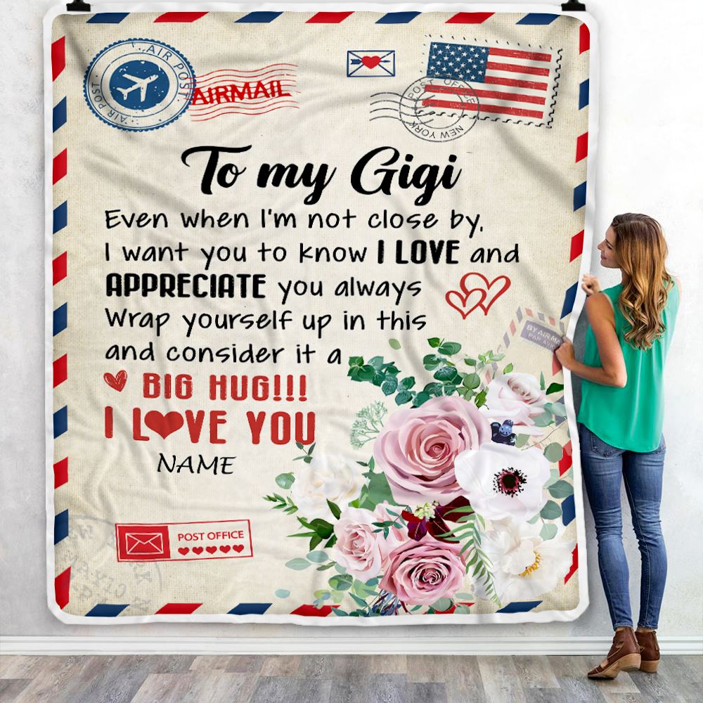 Personalized To My Gigi Blanket From Grandkids Floral Air Mail Letter I Love You Gigi Birthday Mothers Day Christmas Customized Fleece Throw Blanket | teecentury