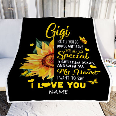 Personalized To My Gigi Blanket From Grandkids Granddaughter I Want To Say I Love You Sunfower Gigi Birthday Mothers Day Christmas Customized Fleece Blanket | teecentury