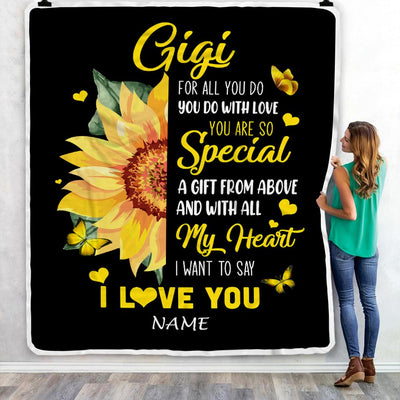 Personalized To My Gigi Blanket From Grandkids Granddaughter I Want To Say I Love You Sunfower Gigi Birthday Mothers Day Christmas Customized Fleece Blanket | teecentury