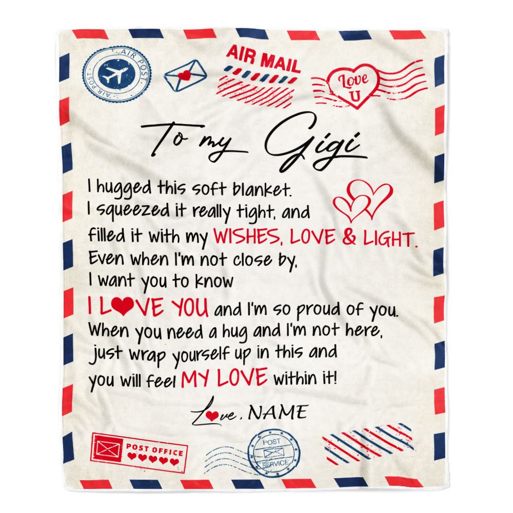 Personalized To My Gigi Blanket From Grandkids Grandson Air Mail Letter I Love You Gigi Birthday Mothers Day Christmas Customized Fleece Throw Blanket | teecentury