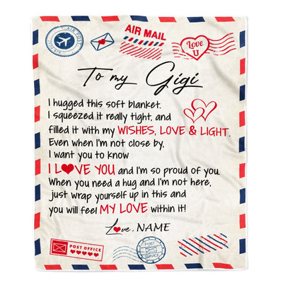 Personalized To My Gigi Blanket From Grandkids Grandson Air Mail Letter I Love You Gigi Birthday Mothers Day Christmas Customized Fleece Throw Blanket | teecentury