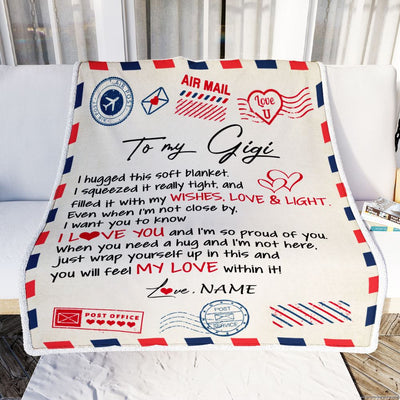 Personalized To My Gigi Blanket From Grandkids Grandson Air Mail Letter I Love You Gigi Birthday Mothers Day Christmas Customized Fleece Throw Blanket | teecentury