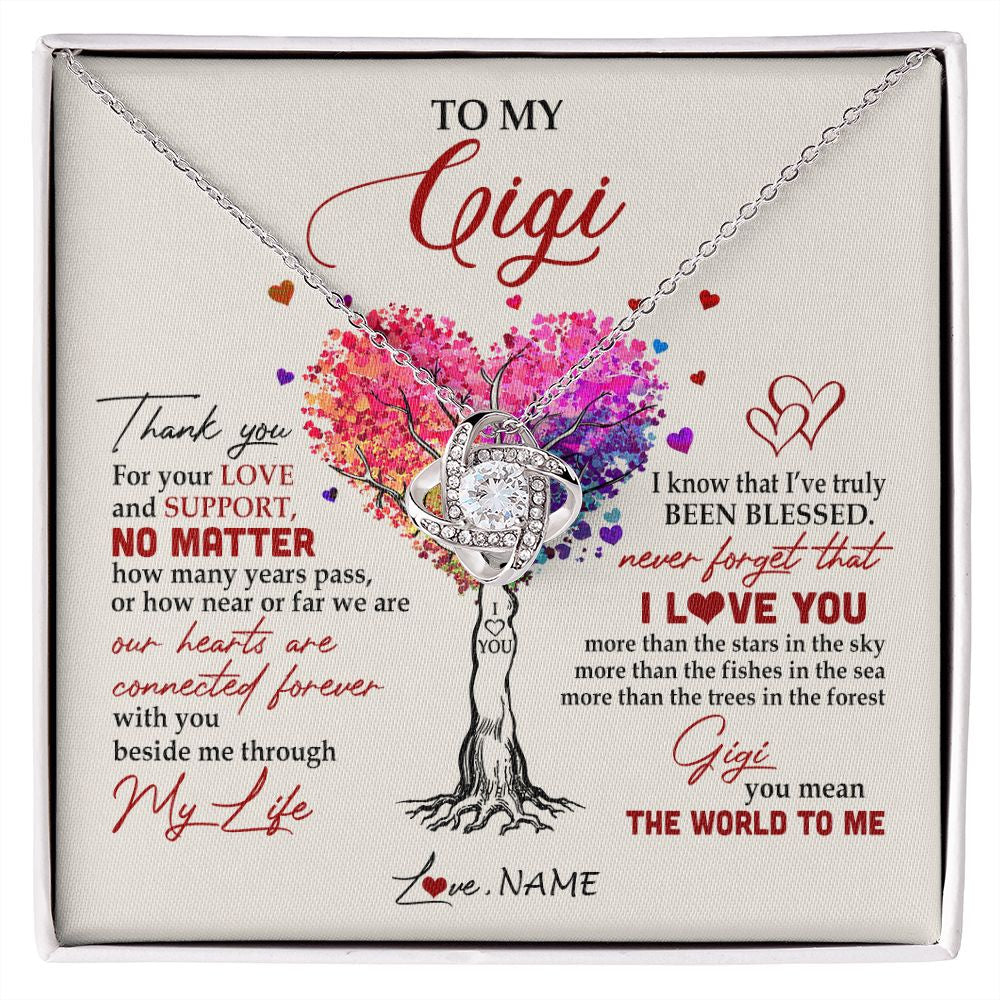 Love Knot Necklace | Personalized To My Gigi Necklace From Grandkids Never Forget That I Love You You Mean The World Gigi Birthday Mothers Day Christmas Customized Gift Box Message Card | teecentury