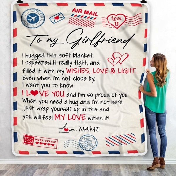 Personalized To My Girlfriend Blanket Air Mail Letter I Love You Girlfriend For Her Birthday Valentines Day Christmas Fleece Throw Blanket