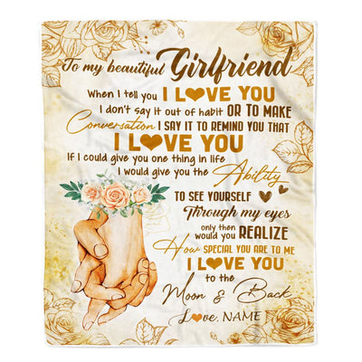 Personalized To My Girlfriend Blanket From Boyfriend Conversation Ability Moon Back Girlfriend Valentines Day Birthday Christmas Customized Fleece Blanket | teecentury