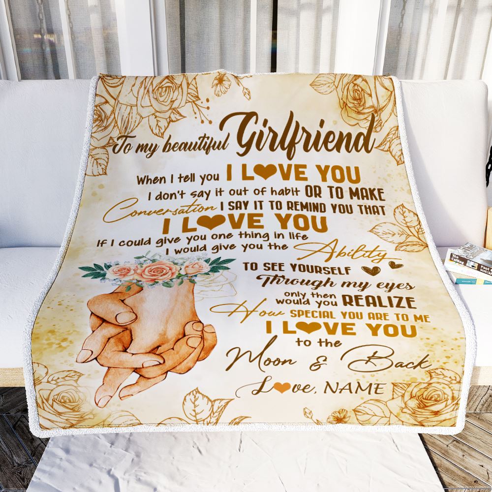 Personalized To My Girlfriend Blanket From Boyfriend Conversation Ability Moon Back Girlfriend Valentines Day Birthday Christmas Customized Fleece Blanket | teecentury