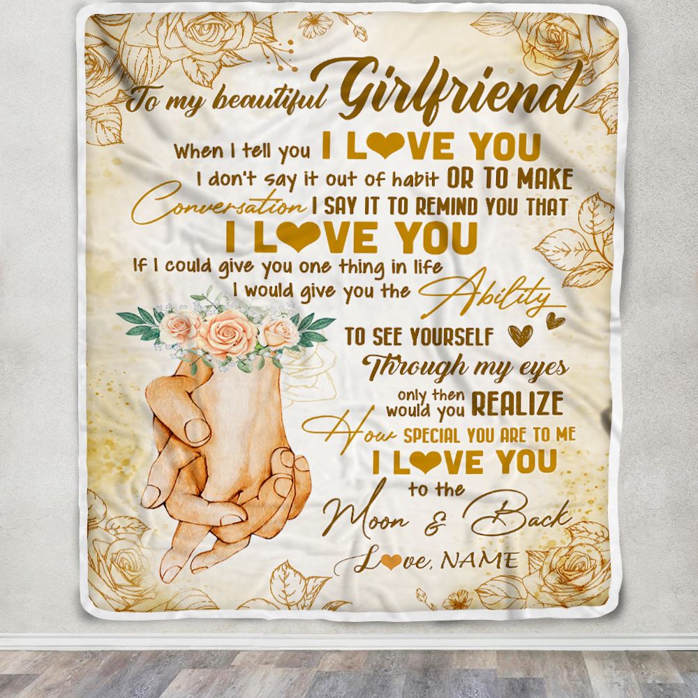 Personalized To My Girlfriend Blanket From Boyfriend Conversation Ability Moon Back Girlfriend Valentines Day Birthday Christmas Customized Fleece Blanket | teecentury