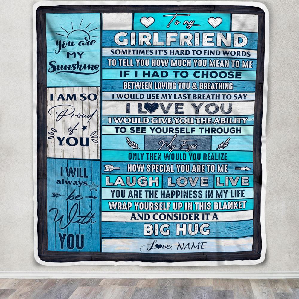 Personalized To My Girlfriend Blanket From Boyfriend Wood Laugh Love Live Big Hug Girlfriend Birthday Valentines Day Christmas Customized Fleece Blanket | teecentury