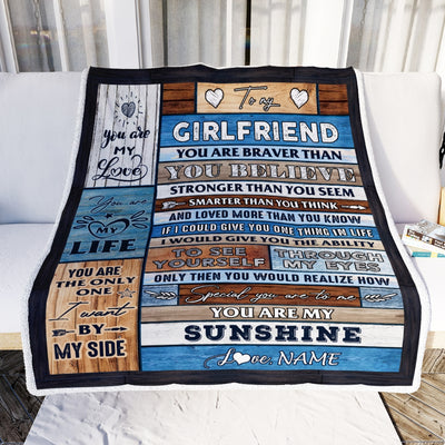 Personalized To My Girlfriend Blanket From Boyfriend Wood You Are My Sunshine I Love You Girlfriend Anniversary Valentines Day Christmas Fleece Throw Blanket | teecentury