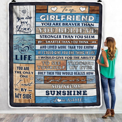 Personalized To My Girlfriend Blanket From Boyfriend Wood You Are My Sunshine I Love You Girlfriend Anniversary Valentines Day Christmas Fleece Throw Blanket | teecentury