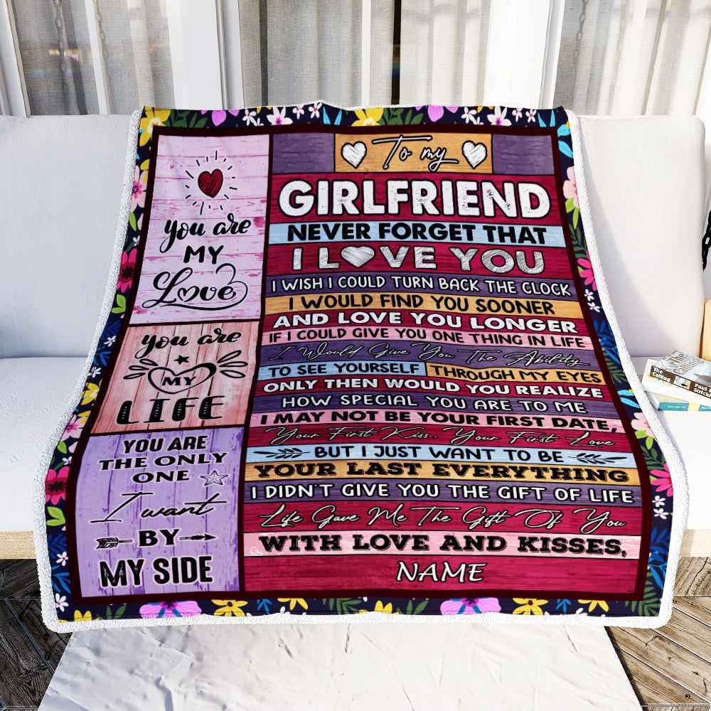 Personalized To My Girlfriend Blanket From Boyfriend's Name Wood Never Forget That I Love You Girlfriend Anniversary Valentines Day Christmas Fleece Blanket Blanket | Teecentury.com