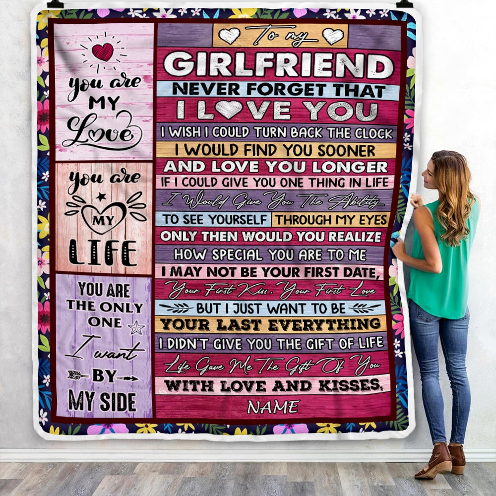 Personalized To My Girlfriend Blanket From Boyfriend's Name Wood Never Forget That I Love You Girlfriend Anniversary Valentines Day Christmas Fleece Blanket Blanket | Teecentury.com