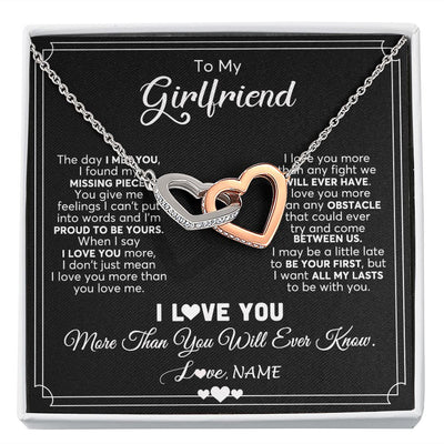 Interlocking Hearts Necklace | Personalized To My Girlfriend Necklace From Boyfriend The Day I Met You Girlfriend Birthday Anniversary Valentines Christmas Customized Gift Box Message Card | teecentury