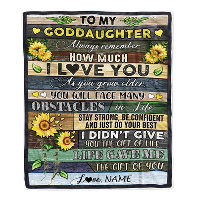 Personalized To My Goddaughter Blanket From Godmother Always Remember How Much I Love You Wood Sunflower Goddaughter Birthday Customized Fleece Throw Blanket | teecentury