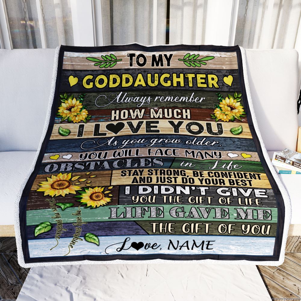 Personalized To My Goddaughter Blanket From Godmother Always Remember How Much I Love You Wood Sunflower Goddaughter Birthday Customized Fleece Throw Blanket | teecentury