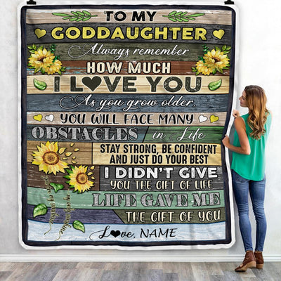 Personalized To My Goddaughter Blanket From Godmother Always Remember How Much I Love You Wood Sunflower Goddaughter Birthday Customized Fleece Throw Blanket | teecentury