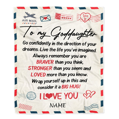 Personalized To My Goddaughter Blanket From Godmother Aunt Air Mail Letter Confidently I Love You Godchild Birthday Christmas Customized Bed Fleece Blanket | teecentury
