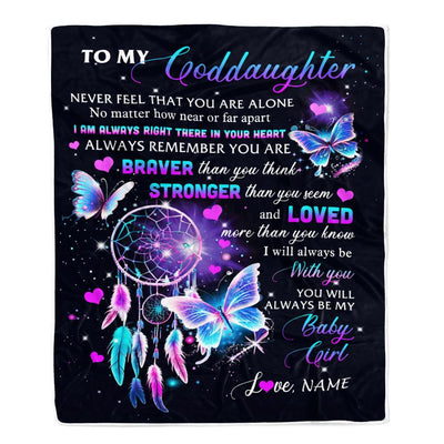 Personalized To My Goddaughter Blanket From Godmother Butterfly Braver Stronger Loved Goddaughter Birthday Graduation Christmas Customized Fleece Blanket | teecentury