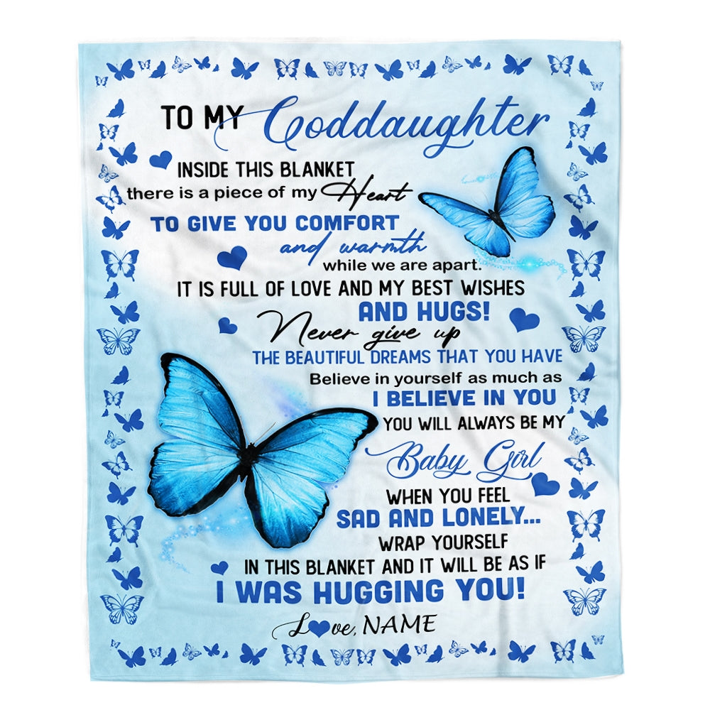 Personalized To My Goddaughter Blanket From Godmother Butterfly In Side This Blanket Blanket Birthday Graduation Christmas Customized Fleece Throw Blanket | teecentury