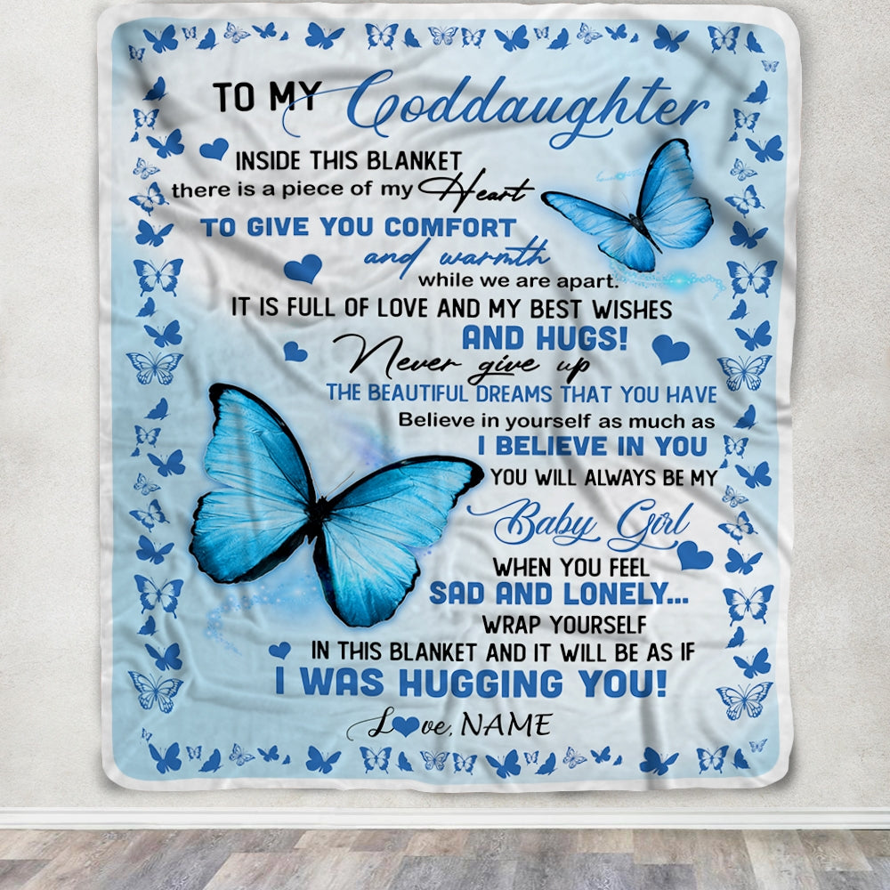 Personalized To My Goddaughter Blanket From Godmother Butterfly In Side This Blanket Blanket Birthday Graduation Christmas Customized Fleece Throw Blanket | teecentury