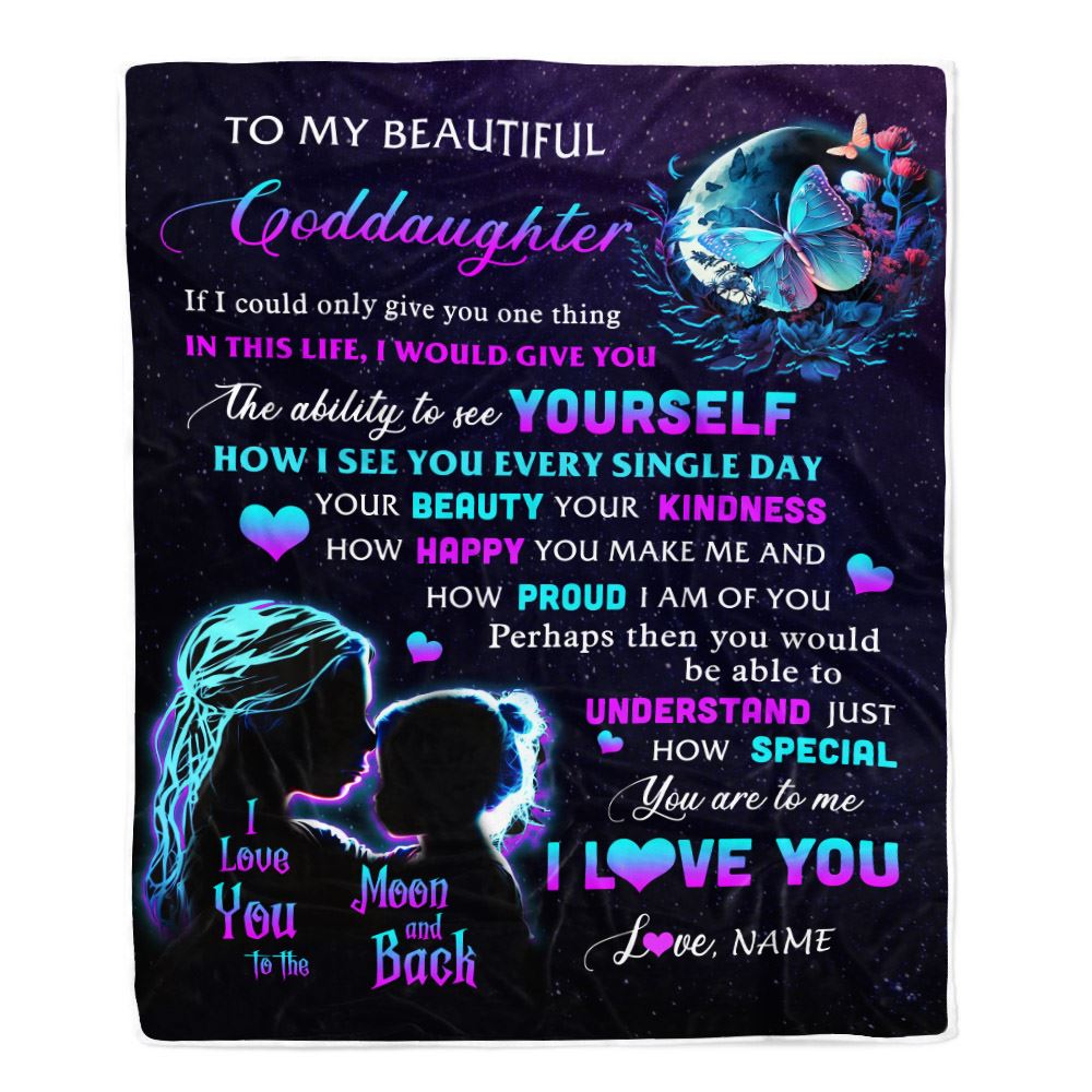 Personalized To My Goddaughter Blanket From Godmother Butterfly Kindness Happy Beautiful Goddaughter Birthday Graduation Christmas Customized Fleece Blanket | teecentury