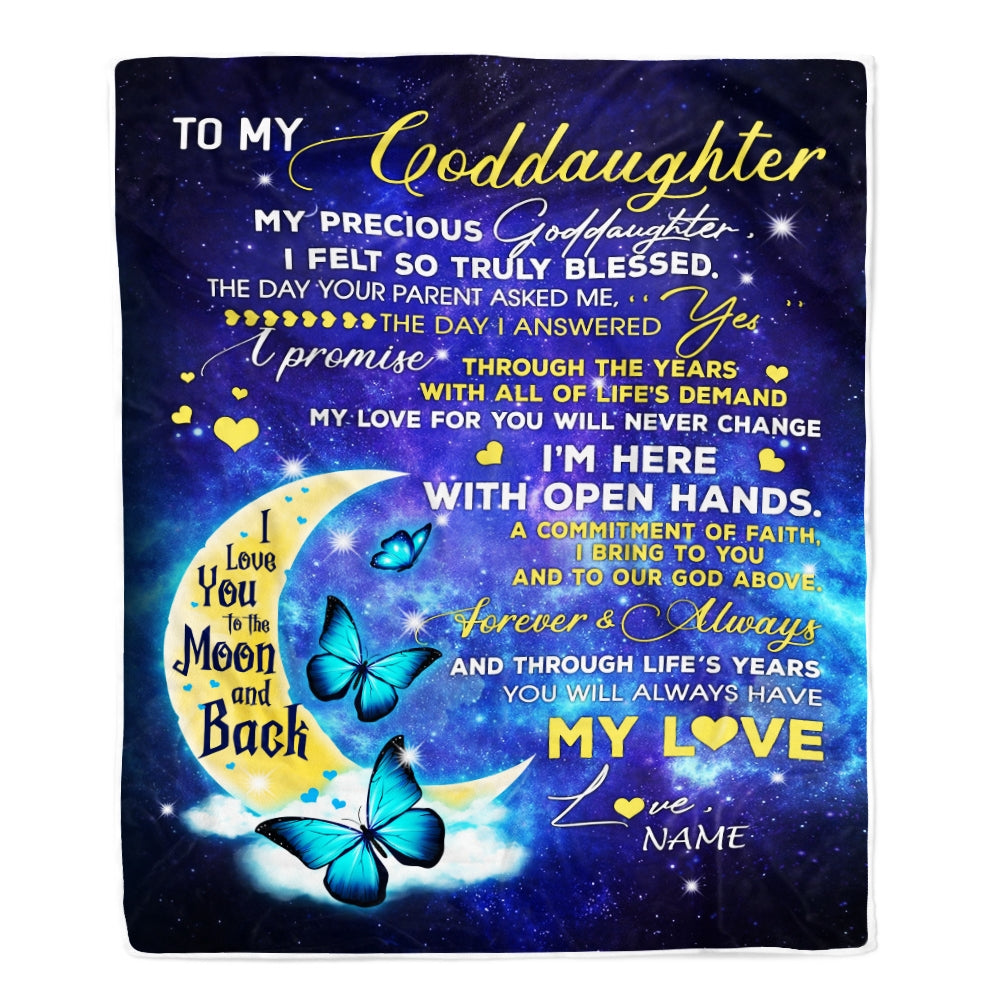 Personalized To My Goddaughter Blanket From Godmother Butterfly Moon My Precious Goddaughter Birthday Christmas Customized Fleece Throw Blanket Blanket | Teecentury.com