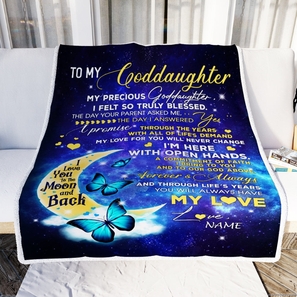 Personalized To My Goddaughter Blanket From Godmother Butterfly Moon My Precious Goddaughter Birthday Christmas Customized Fleece Throw Blanket Blanket | Teecentury.com