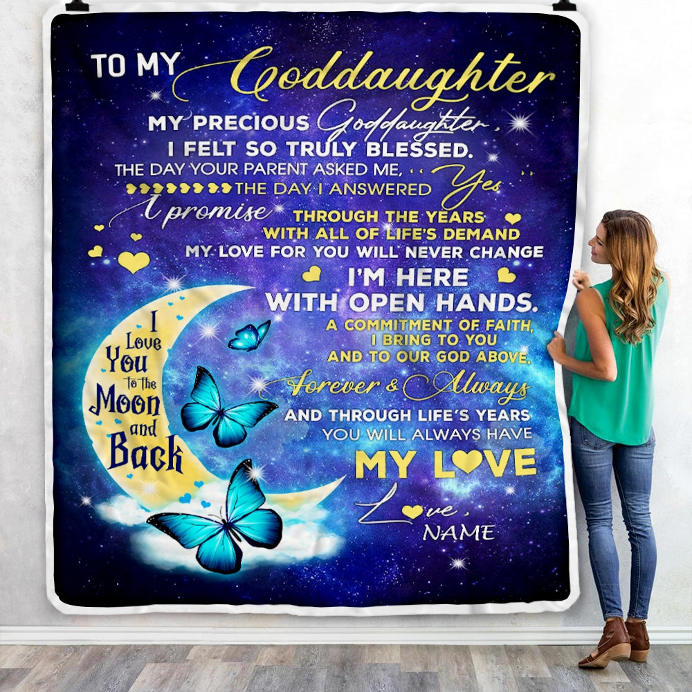 Personalized To My Goddaughter Blanket From Godmother Butterfly Moon My Precious Goddaughter Birthday Christmas Customized Fleece Throw Blanket Blanket | Teecentury.com