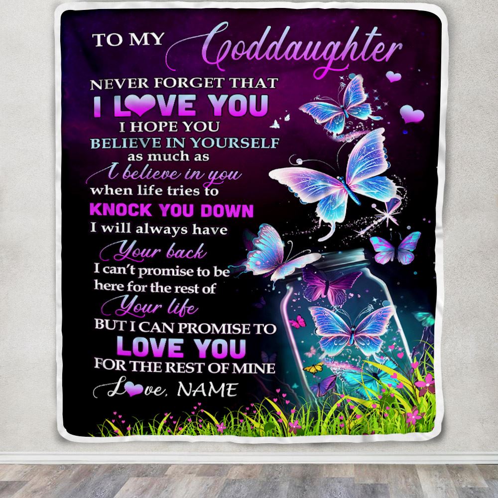 Personalized To My Goddaughter Blanket From Godmother Butterfly Never Forget I Love You Goddaughter Birthday Graduation Christmas Customized Fleece Blanket | teecentury