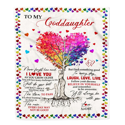 Personalized To My Goddaughter Blanket From Godmother Colorful Tree Never Forget I Love You Goddaughter Birthday Christmas Customized Fleece Throw Blanket | teecentury