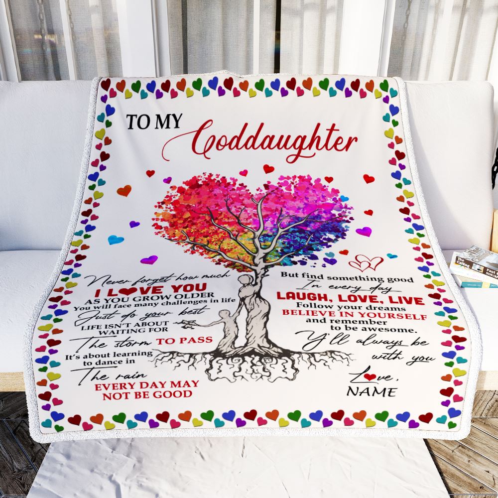 Personalized To My Goddaughter Blanket From Godmother Colorful Tree Never Forget I Love You Goddaughter Birthday Christmas Customized Fleece Throw Blanket | teecentury
