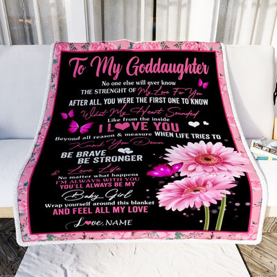 Personalized To My Goddaughter Blanket From Godmother Godfather I Love You Pink Daisy Butterfly Goddaughter Birthday Christmas Customized Bed Fleece Blanket | teecentury
