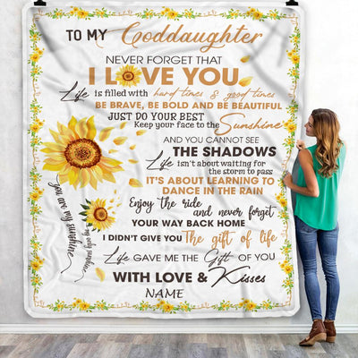 Personalized To My Goddaughter Blanket From Godmother Godfather I Love You White Sunflower Goddaughter Birthday Christmas Graduation Customized Fleece Blanket | teecentury