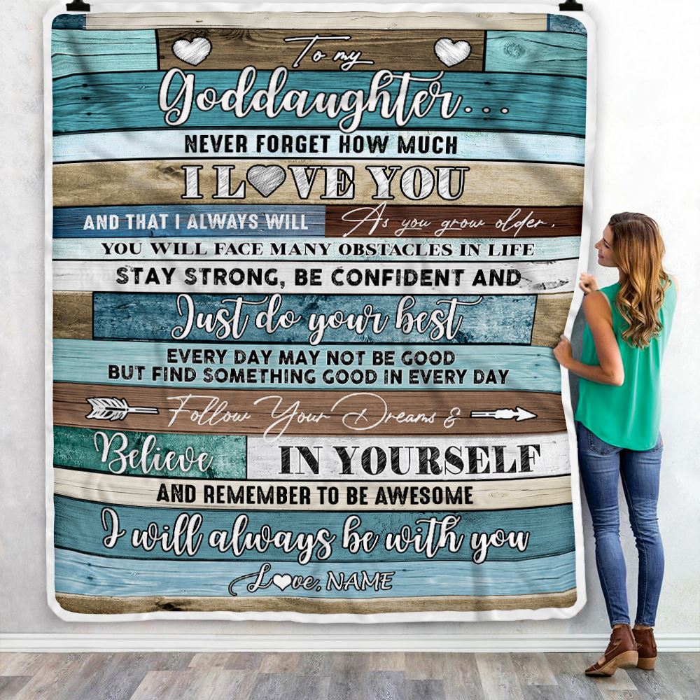 Personalized To My Goddaughter Blanket From Godmother Godfather Wood Never Forget I Love You Goddaughter Birthday Christmas Customized Fleece Throw Blanket | teecentury