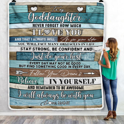 Personalized To My Goddaughter Blanket From Godmother Godfather Wood Never Forget I Love You Goddaughter Birthday Christmas Customized Fleece Throw Blanket | teecentury