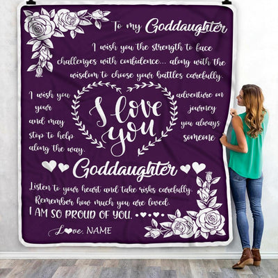 Personalized To My Goddaughter Blanket From Godmother I Wish You The Strength Daughter Goddaughter Birthday Graduation Christmas Customized Bed Fleece Blanket | teecentury