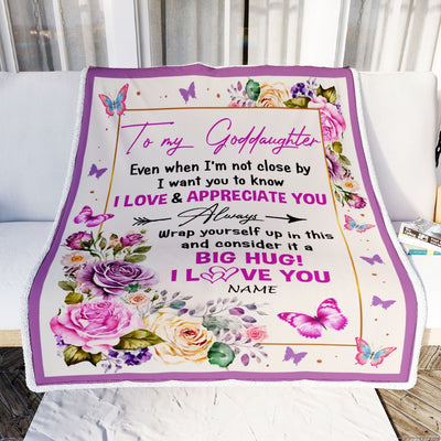 Personalized To My Goddaughter Blanket From Godmother It A Big Hug Butterfly Rose Goddaughter Birthday Thanksgiving Christmas Customized Fleece Throw Blanket | teecentury