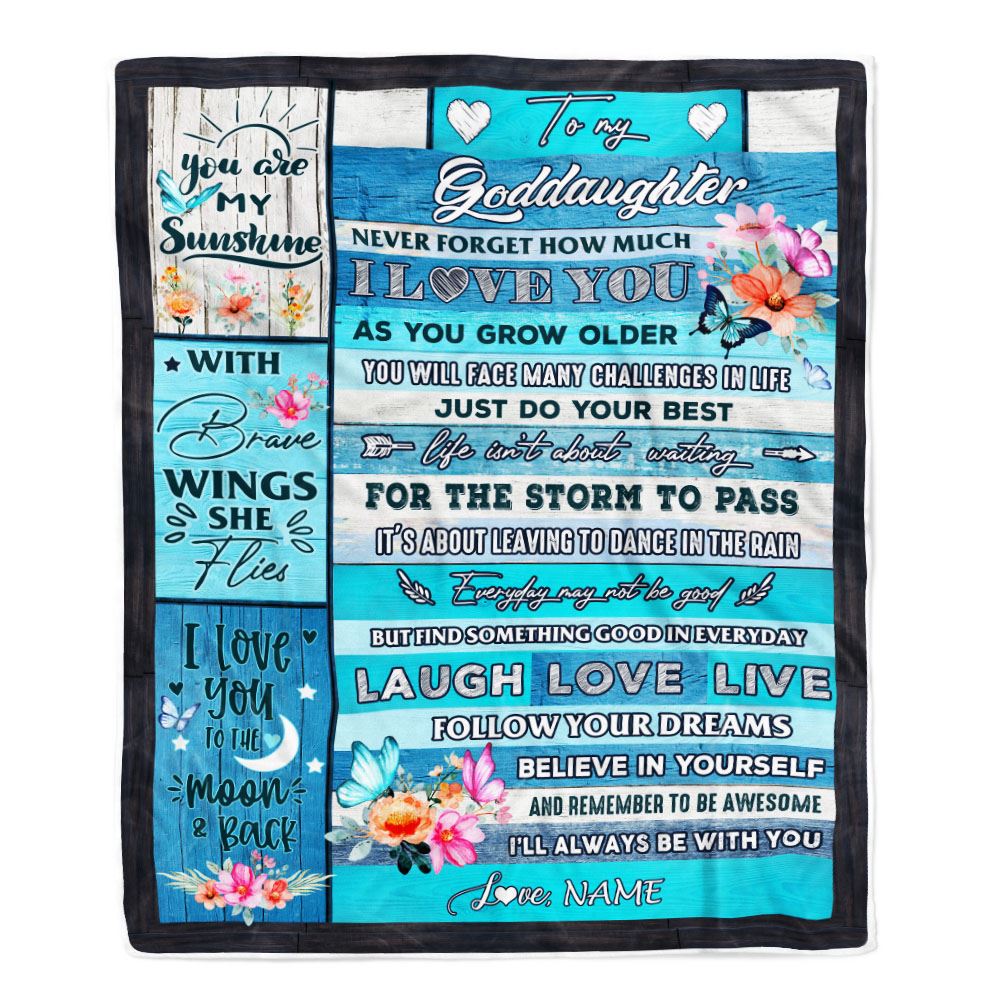 Personalized To My Goddaughter Blanket From Godmother Never Forget How Much I Love You Butterfly Goddaughter Birthday Christmas Customized Bed Fleece Blanket | teecentury