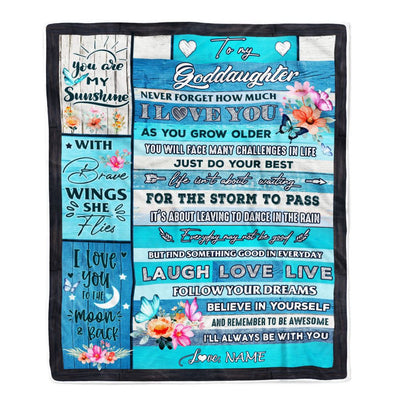 Personalized To My Goddaughter Blanket From Godmother Never Forget How Much I Love You Butterfly Goddaughter Birthday Christmas Customized Bed Fleece Blanket | teecentury