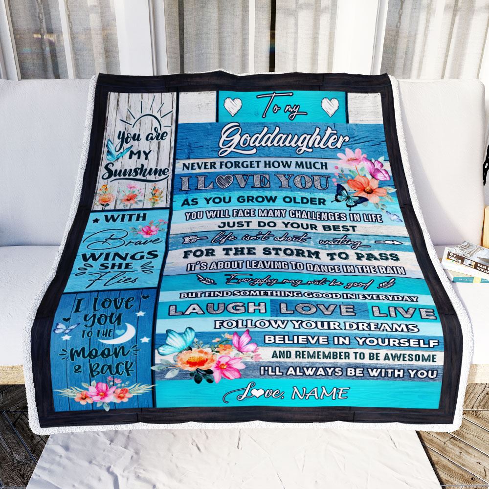 Personalized To My Goddaughter Blanket From Godmother Never Forget How Much I Love You Butterfly Goddaughter Birthday Christmas Customized Bed Fleece Blanket | teecentury