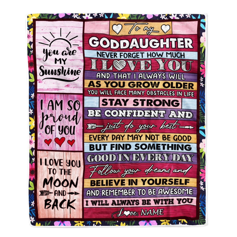 Personalized To My Goddaughter Blanket From Godmother Proud Of You I Love You Wood Goddaughter Birthday Christmas Customized Fleece Blanket Blanket | Teecentury.com