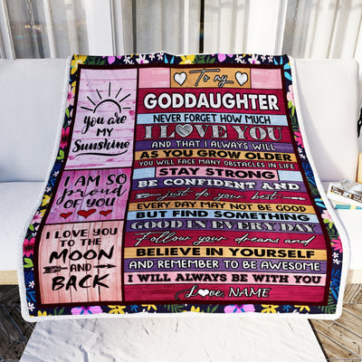 Personalized To My Goddaughter Blanket From Godmother Proud Of You I Love You Wood Goddaughter Birthday Christmas Customized Fleece Blanket Blanket | Teecentury.com